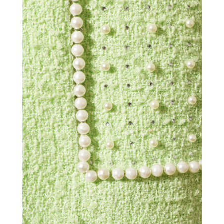 Manteau en tweed vert pastel orné de perles Edward Achour