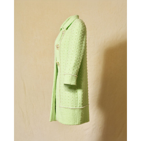Manteau en tweed vert pastel orné de perles Edward Achour