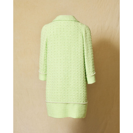 Manteau en tweed vert pastel orné de perles Edward Achour