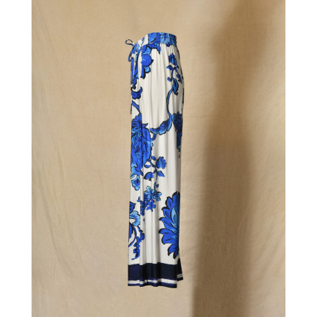 Pantalon en viscose à imprimé floral bleu Clips