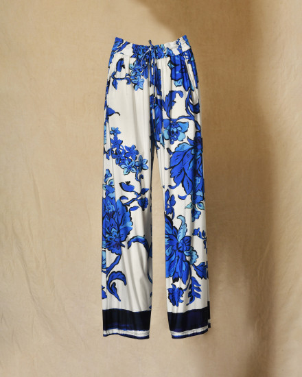 Pantalon en viscose à imprimé floral bleu Clips