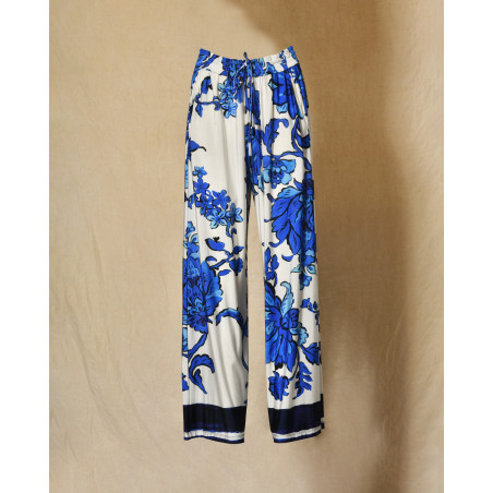 Pantalon en viscose à imprimé floral bleu Clips