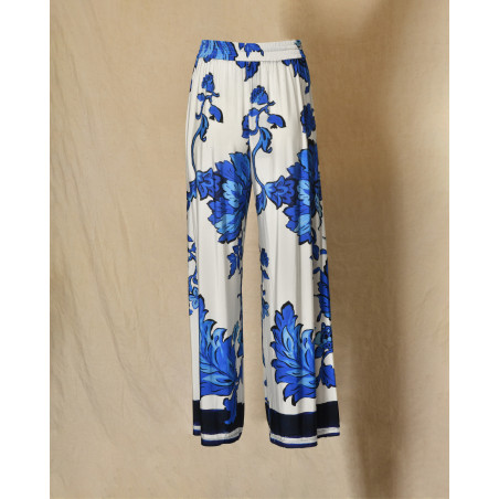 Pantalon en viscose à imprimé floral bleu Clips
