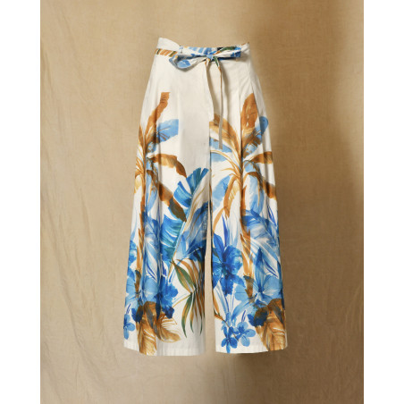 Pantalon blanc large à imprimé florale Lady Cotton