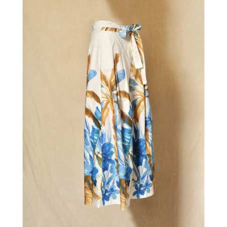 Pantalon blanc large à imprimé florale Lady Cotton