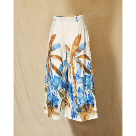 Pantalon blanc large à imprimé florale Lady Cotton