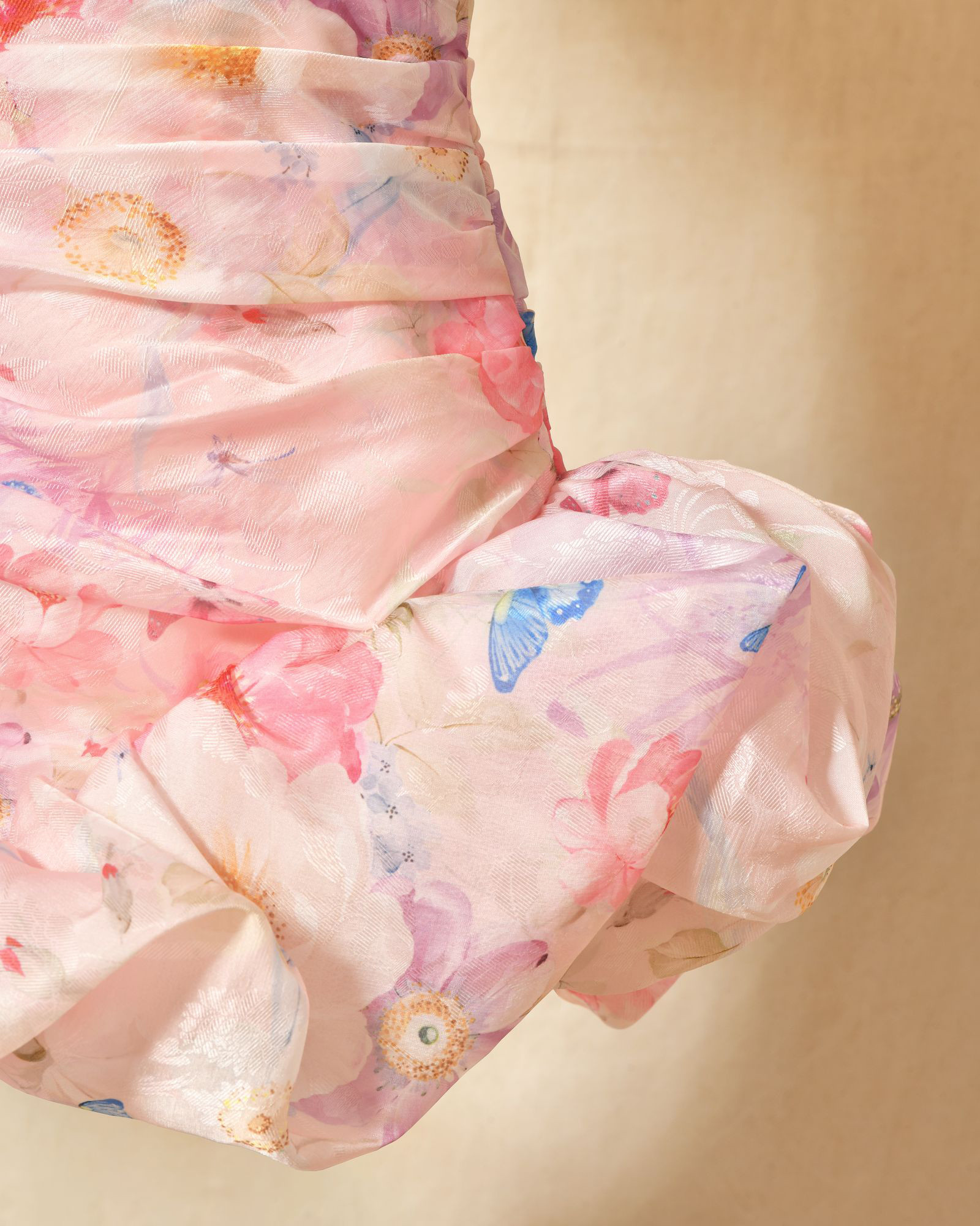 Robe bustier drapée rose à volants Edward Achour