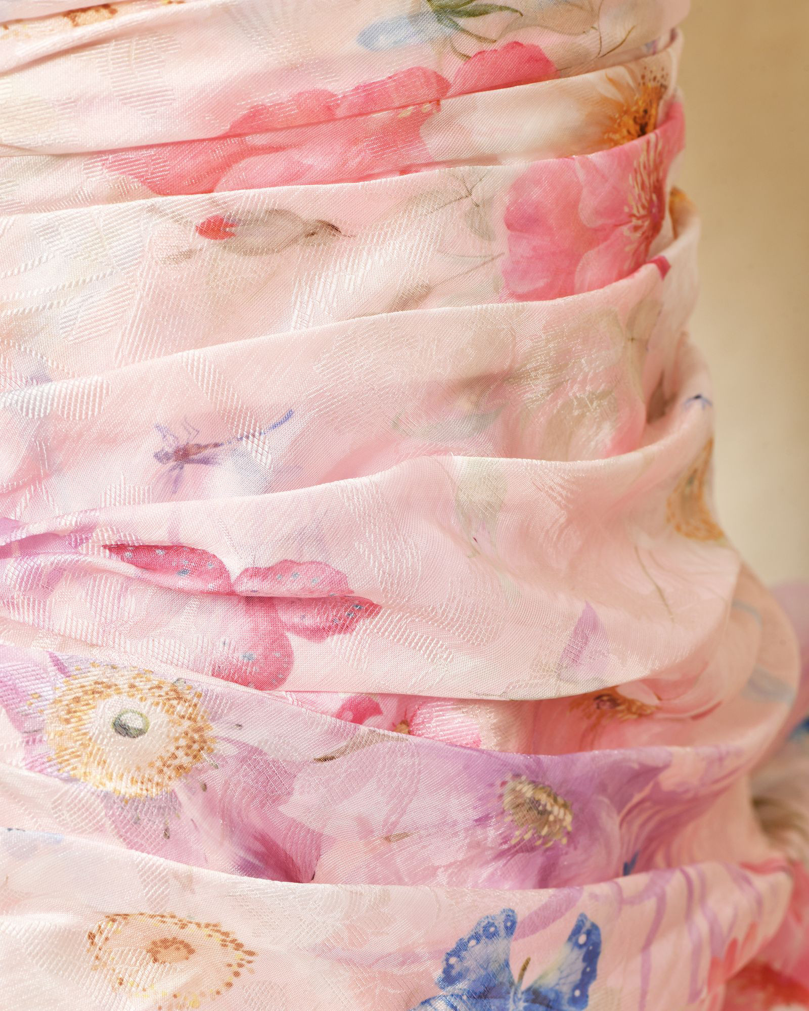 Robe bustier drapée rose à volants Edward Achour