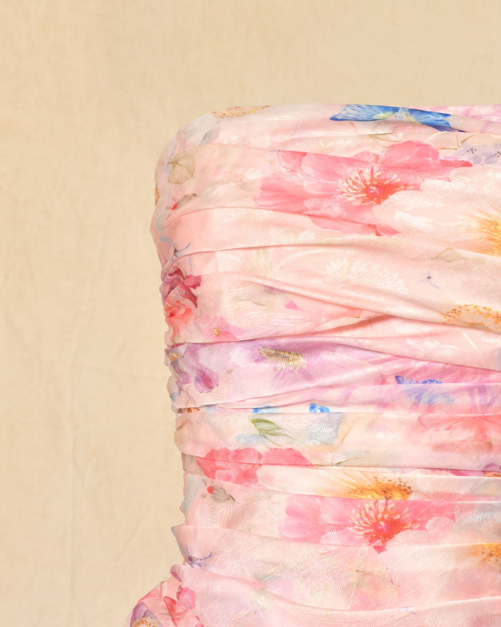 Robe bustier drapée rose à volants Edward Achour