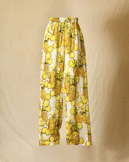 Pantalon en lin fluide imprimé ananas Lady Cotton