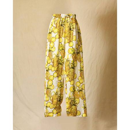 Pantalon en lin fluide imprimé ananas Lady Cotton