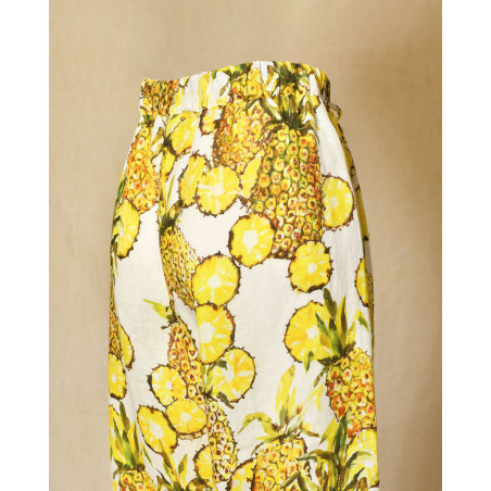 Pantalon en lin fluide imprimé ananas Lady Cotton