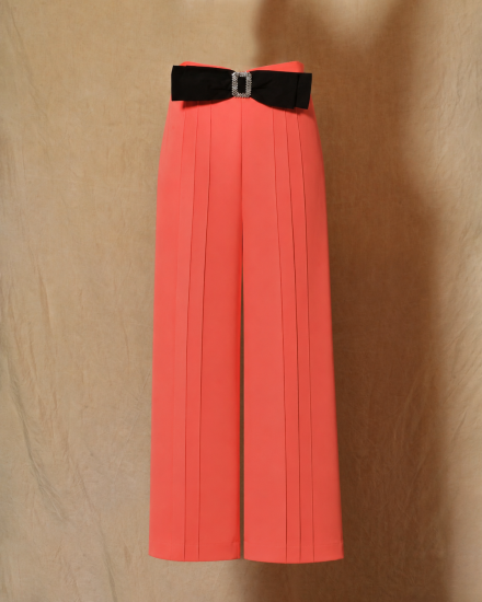 Pantalon corail avec noeud à strass Edward Achour