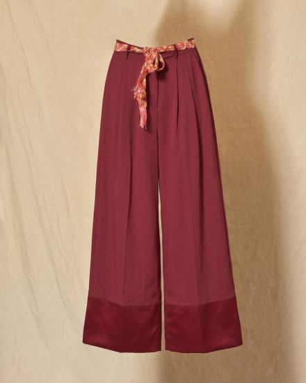Pantalon palazzo bordeaux à ceinture tressée Front Street