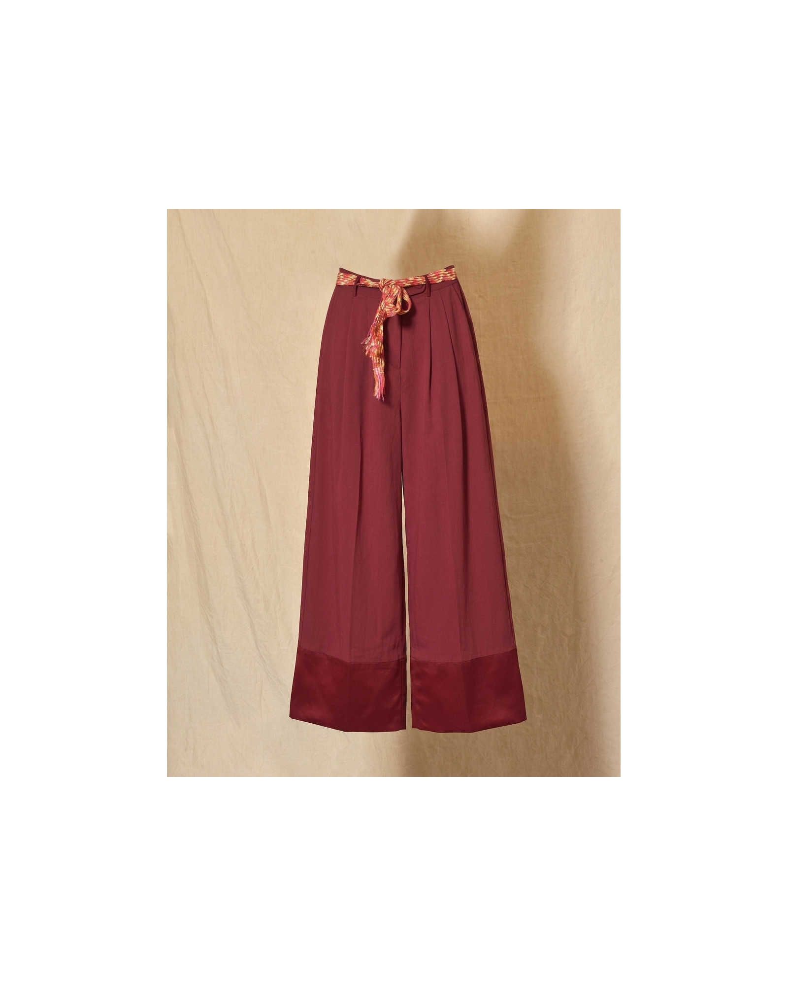 Pantalon palazzo bordeaux à ceinture tressée Front Street