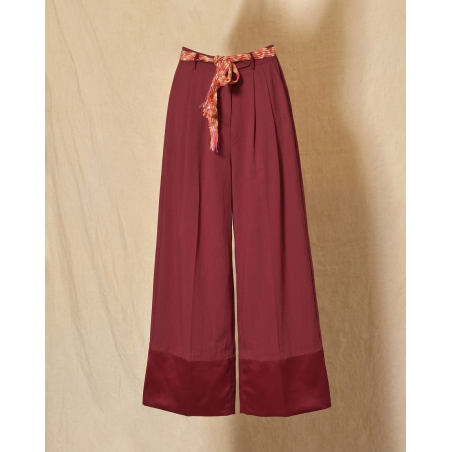 Pantalon palazzo bordeaux à ceinture tressée Front Street