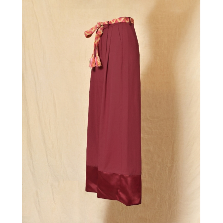 Pantalon palazzo bordeaux à ceinture tressée Front Street