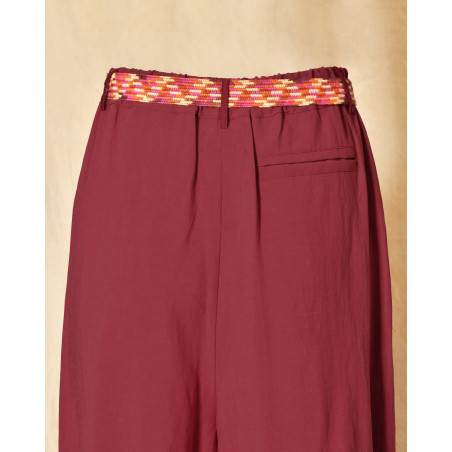 Pantalon palazzo bordeaux à ceinture tressée Front Street