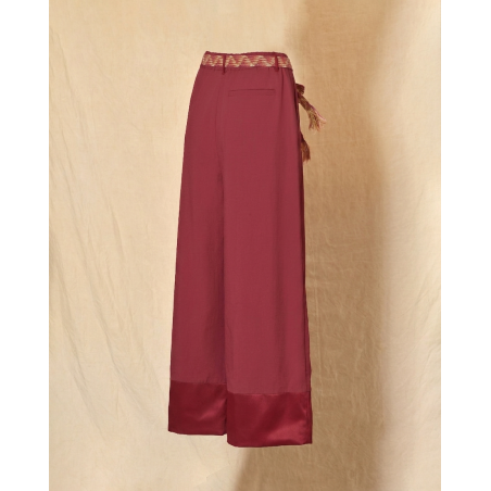 Pantalon palazzo bordeaux à ceinture tressée Front Street