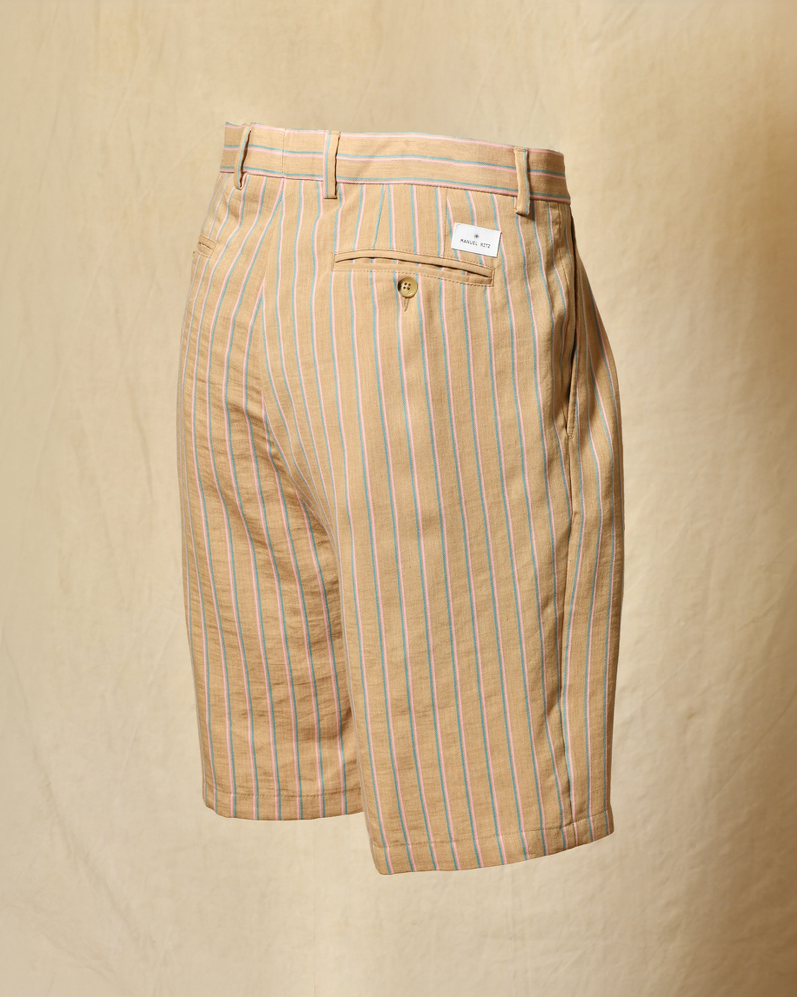 Short en lin beige à rayures Manuel Ritz