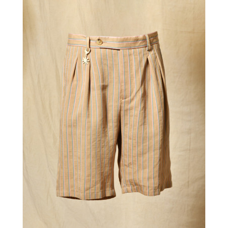 Short en lin beige à rayures Manuel Ritz