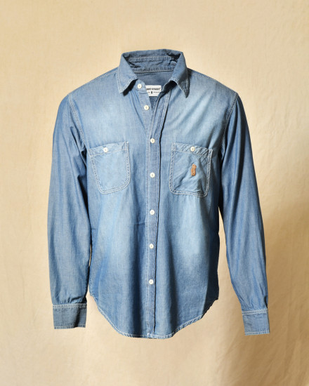 Chemise en denim bleu à broderie ourson Front Street
