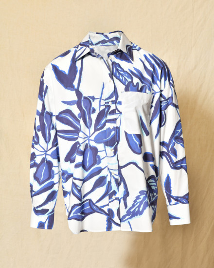 Chemise blanche à imprimé bleu Lady Cotton