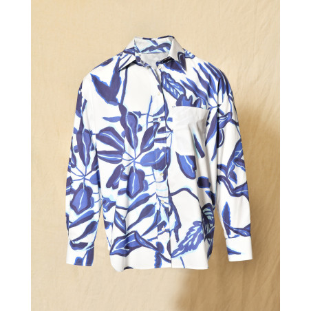 Chemise blanche à imprimé bleu Lady Cotton