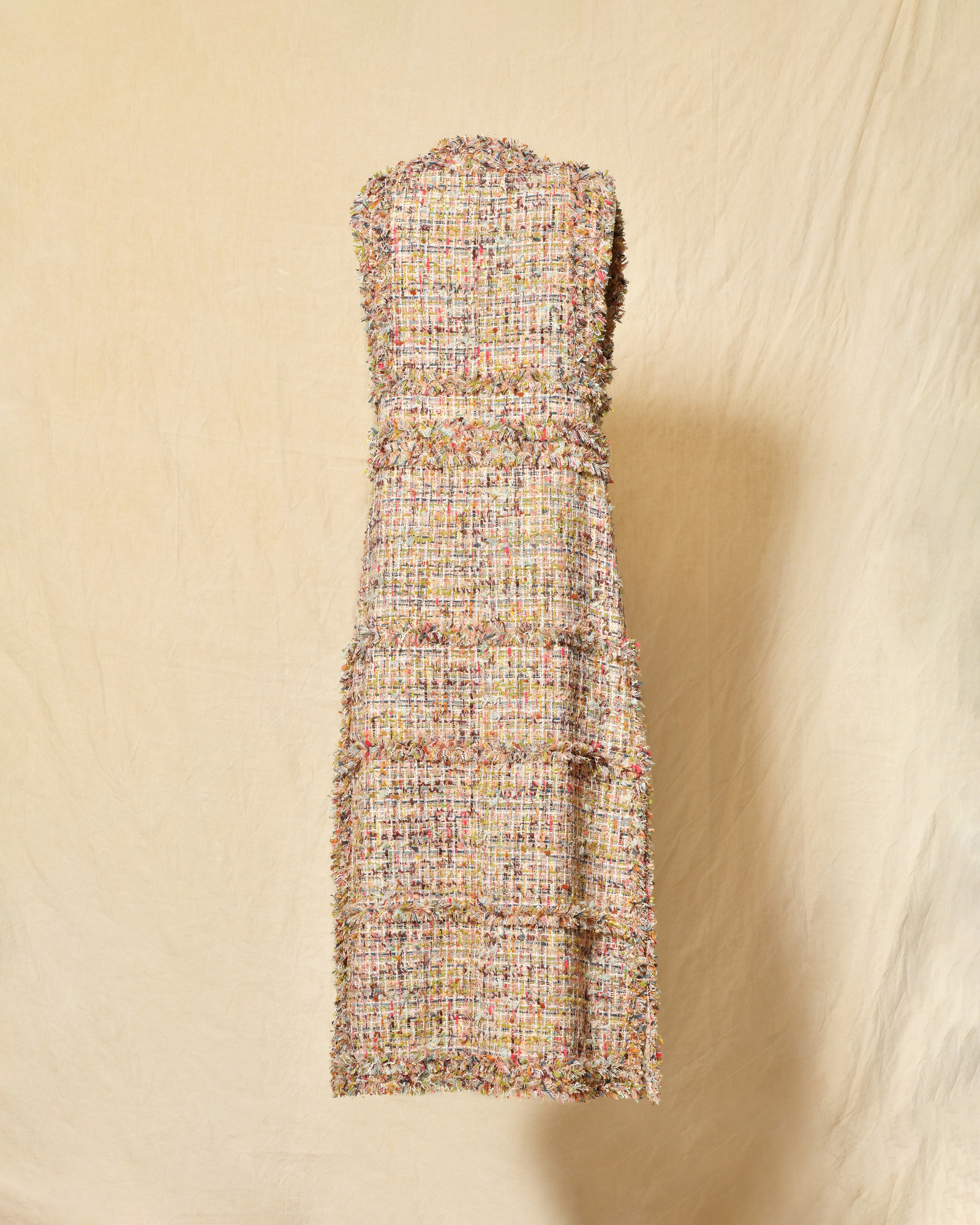 Manteau sans manches beige en tweed multicolore Edward Achour