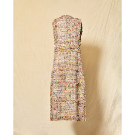 Manteau sans manches beige en tweed multicolore Edward Achour