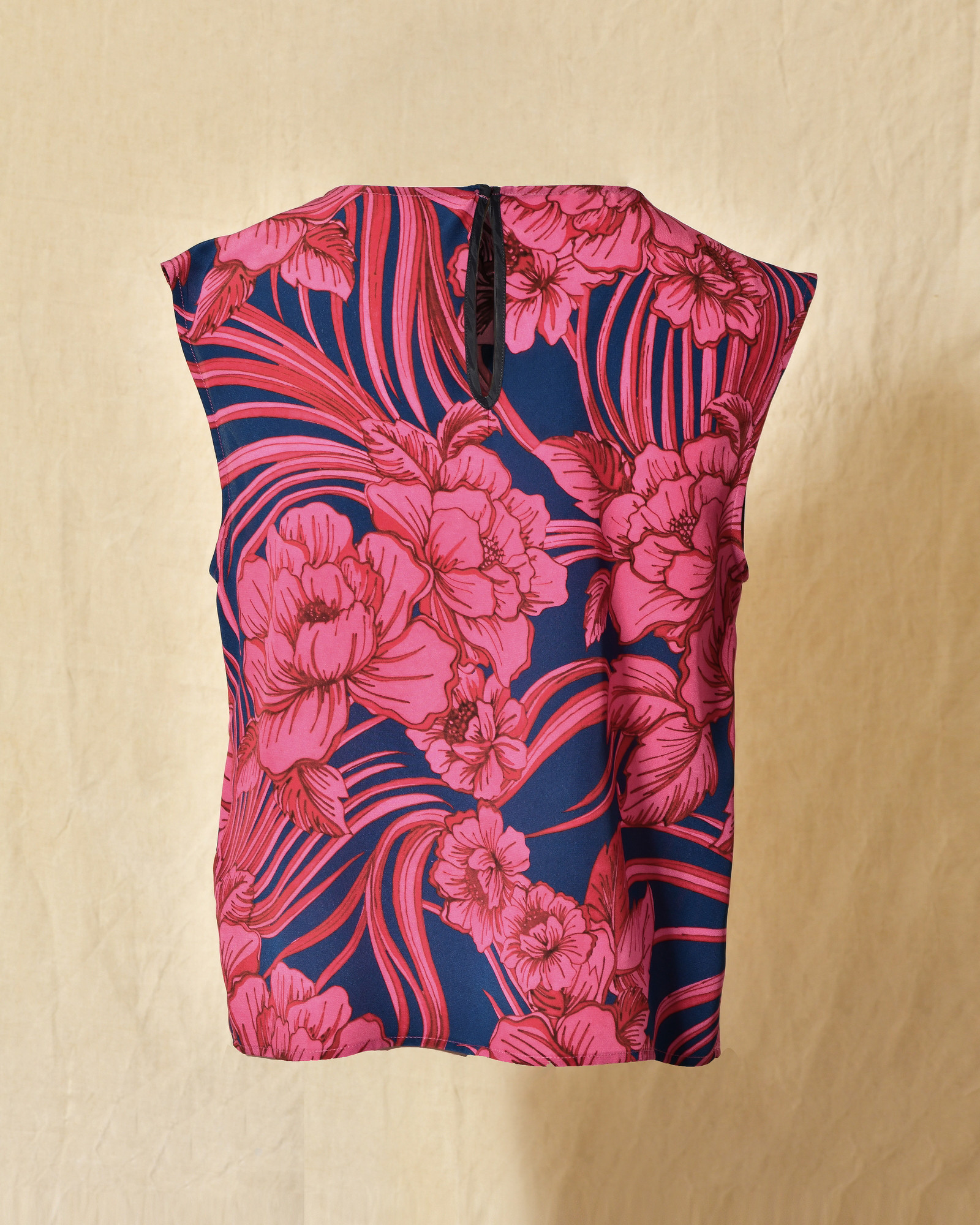 Top en soie sans manches violet à imprimé floral Lady Cotton