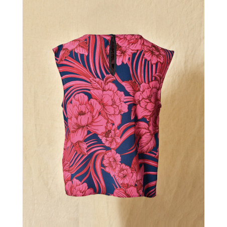 Top en soie sans manches violet à imprimé floral Lady Cotton