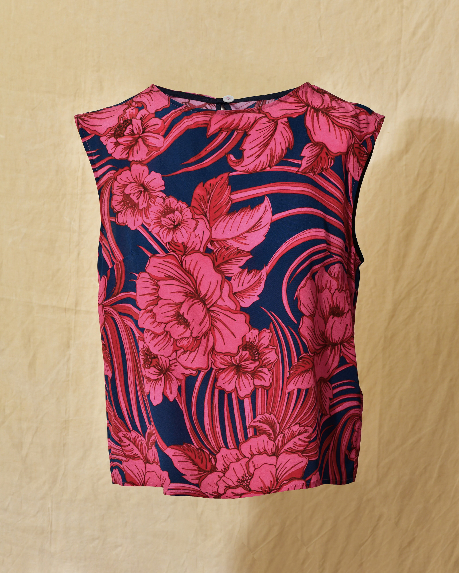 Top en soie sans manches violet à imprimé floral Lady Cotton