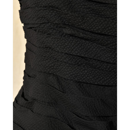 Robe bustier drapée noire à volants Edward Achour