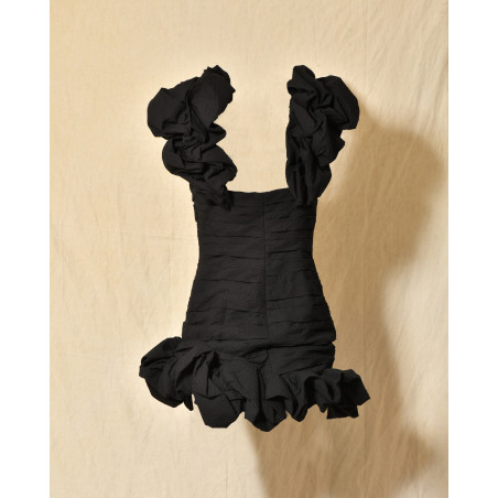 Robe bustier drapée noire à volants Edward Achour