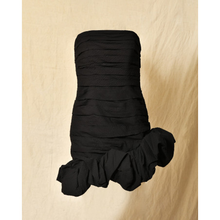Robe bustier drapée noire à volants Edward Achour
