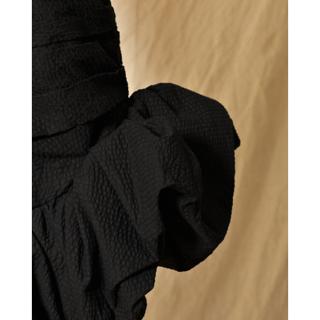 Robe bustier drapée noire à volants Edward Achour