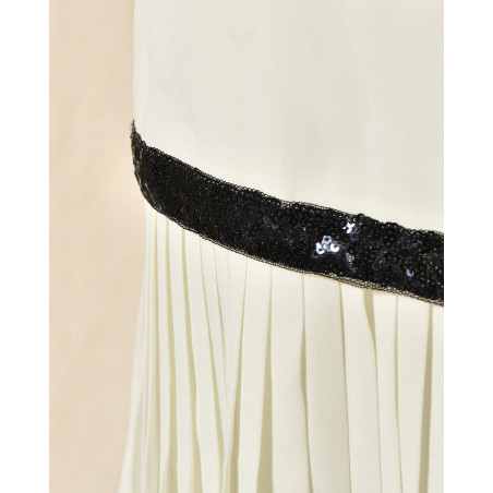 Robe en mousseline blanche à galon sequins noirs Edward Achour