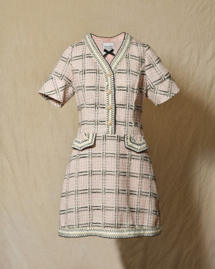 Robe en tweed rose à carreaux Edward Achour