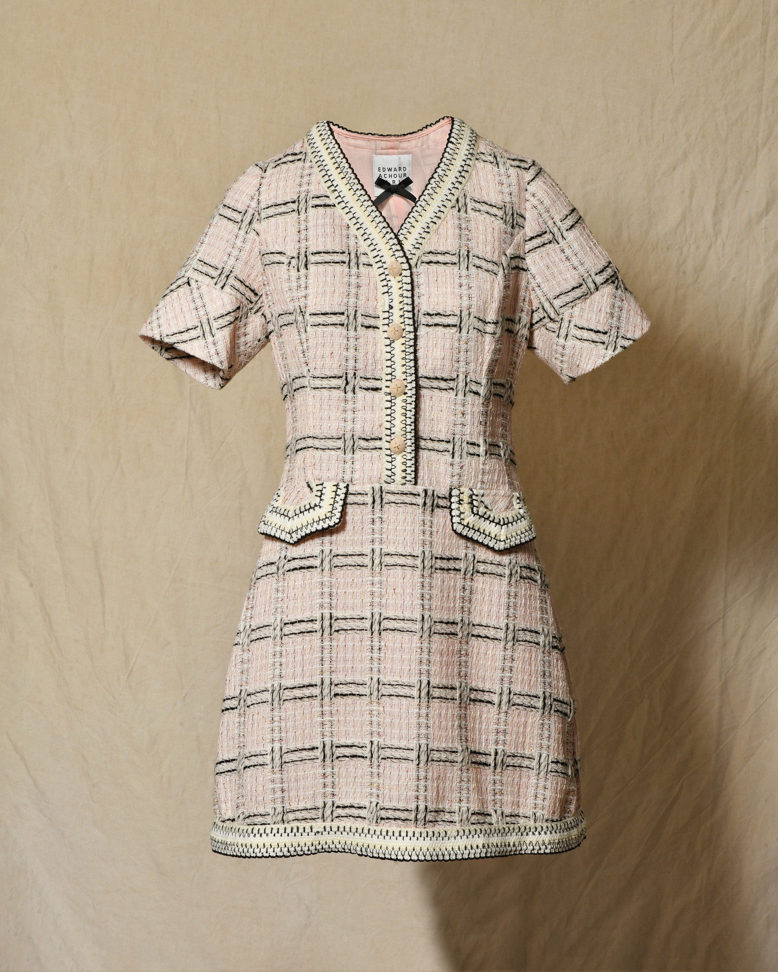 Robe en tweed rose à carreaux Edward Achour
