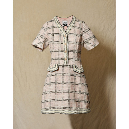 Robe en tweed rose à carreaux Edward Achour