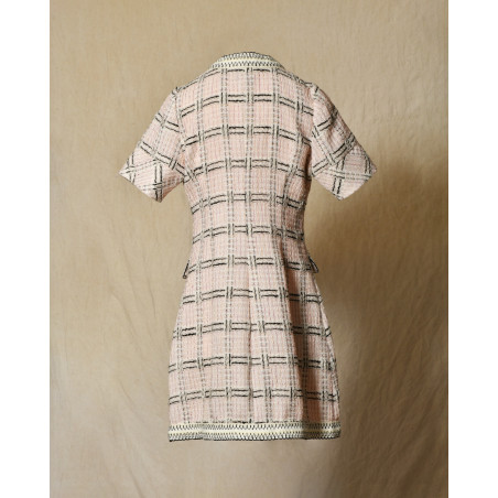 Robe en tweed rose à carreaux Edward Achour