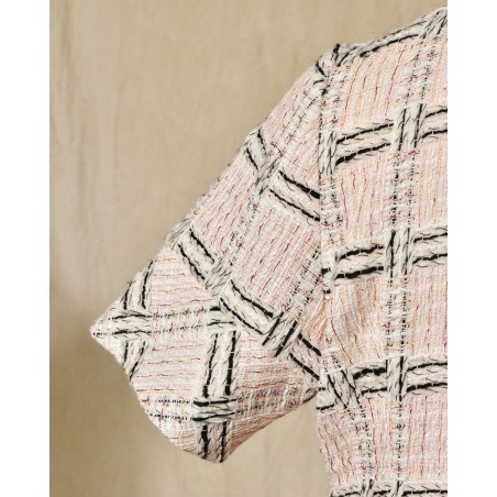 Robe en tweed rose à carreaux Edward Achour