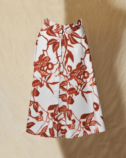 Jupe évasée bleue à imprimé florale rouge Lady Cotton