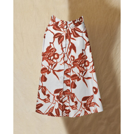 Jupe évasée bleue à imprimé florale rouge Lady Cotton