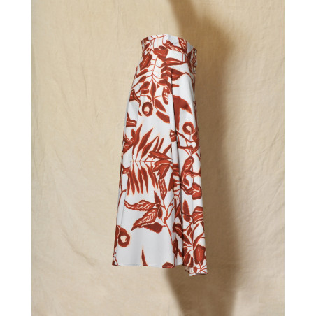 Jupe évasée bleue à imprimé florale rouge Lady Cotton