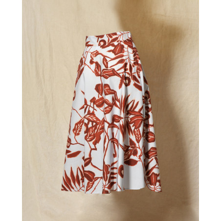 Jupe évasée bleue à imprimé florale rouge Lady Cotton