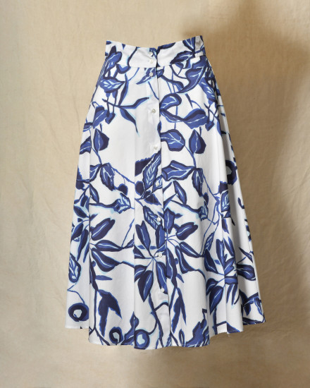 Jupe évasée blanche à imprimé florale bleu Lady Cotton