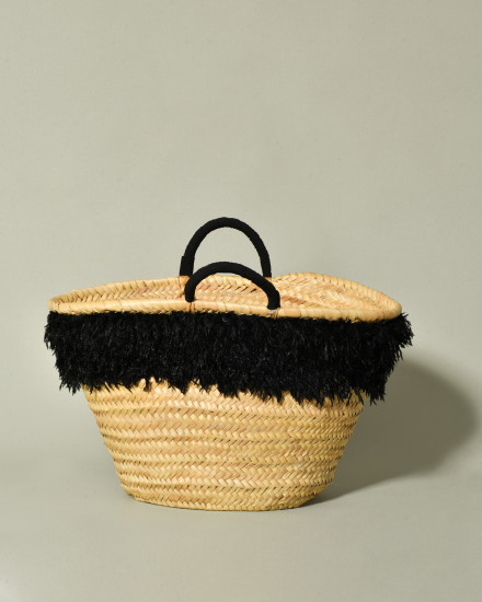 Sac en raphia tressé à plumes noires Caterina Bertini