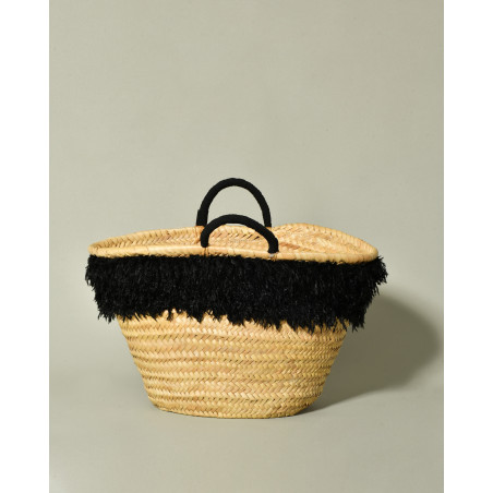 Sac en raphia tressé à plumes noires Caterina Bertini